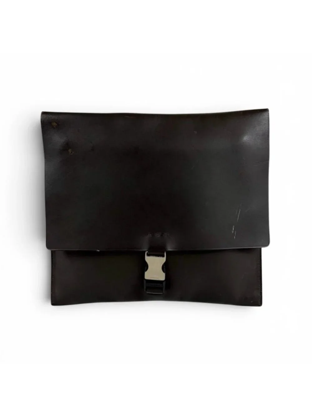 Prada Cobra Buckle Leather Shoulder Bag Cross Dark Brown Vintage